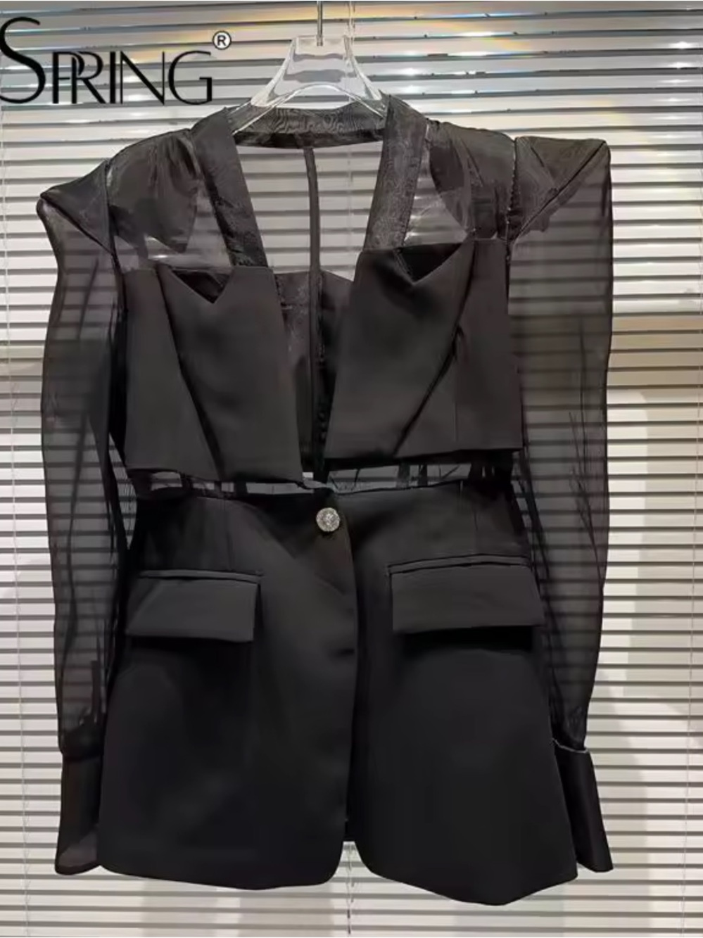 Ring Black Sheer-Sleeve Tailored Blazer